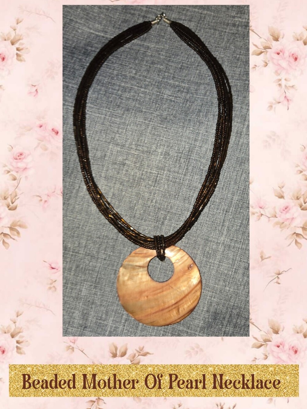 Beaded Mother of Pearl Disc Necklace